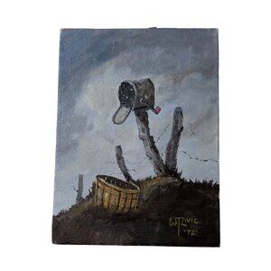 W.T. Zivic 1972 Original Oil Painting Mailbox Animal Design Moody Country Signed